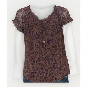 Ralph Lauren Silk Paisley Boho Y2K Top Blouse Size Large Vintage